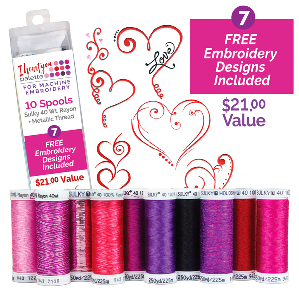 "I Heart You" Palette - For Machine Embroidery - 10 pk. Thread Assortment + 7 Designs Questions & Answers