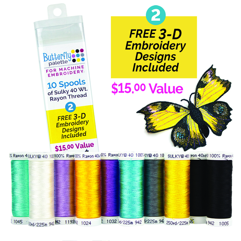 Butterfly Palette - For Machine Embroidery - 10 pk. Thread Assortment + 2 Designs Questions & Answers