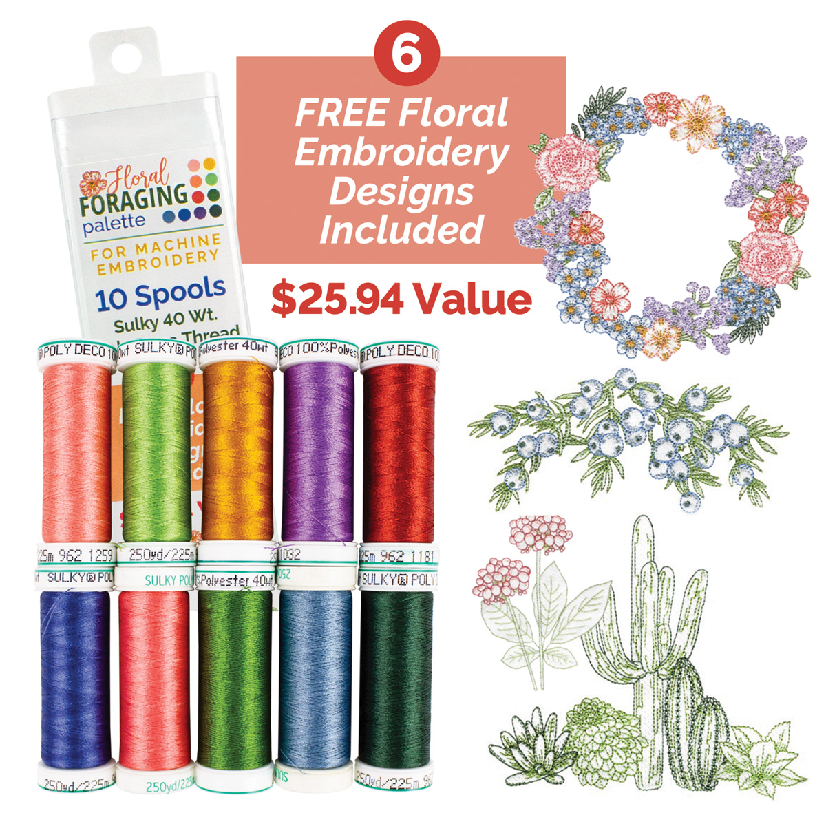 Floral Foraging Poly Deco Machine Embroidery Palette - 10-pack + 6 Designs Questions & Answers