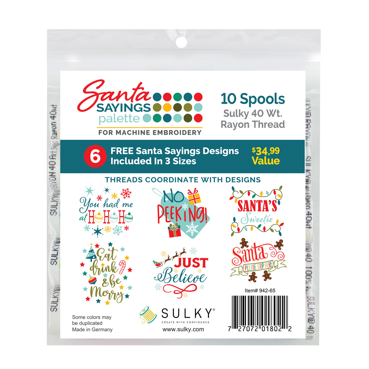 Santa Sayings Machine Embroidery Palette - 40 wt. Rayon Thread -10-pack + 6 Designs Questions & Answers